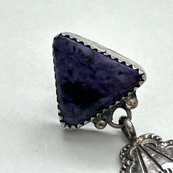 Vintage Richard Begay Navajo Charoite Sterling Silver Concho Earrings - Picture 10 of 14